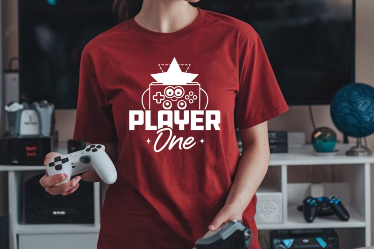 Player One - Gaming SVG Cut File Tee Mockup image.jpg