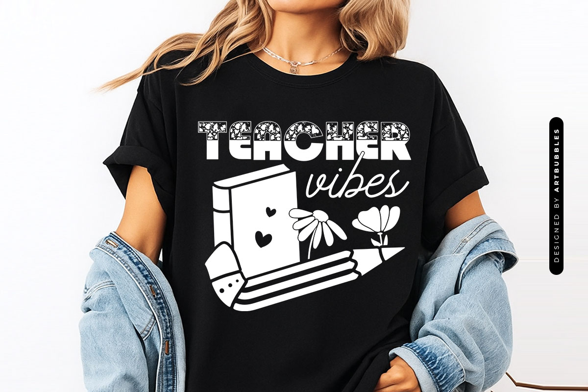 Floral Teacher Vibes SVG Shirt Mockup Image.jpg