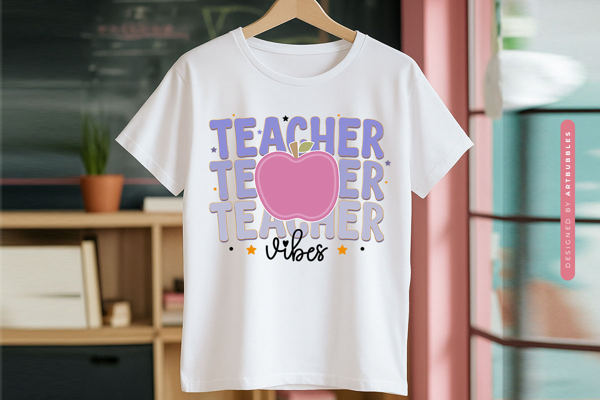 Retro Teacher Vibes Apple PNG Sublimation Shirt Mockup Image.jpg