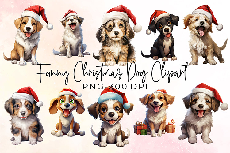 Funny Christmas Dog Clipart Bundle