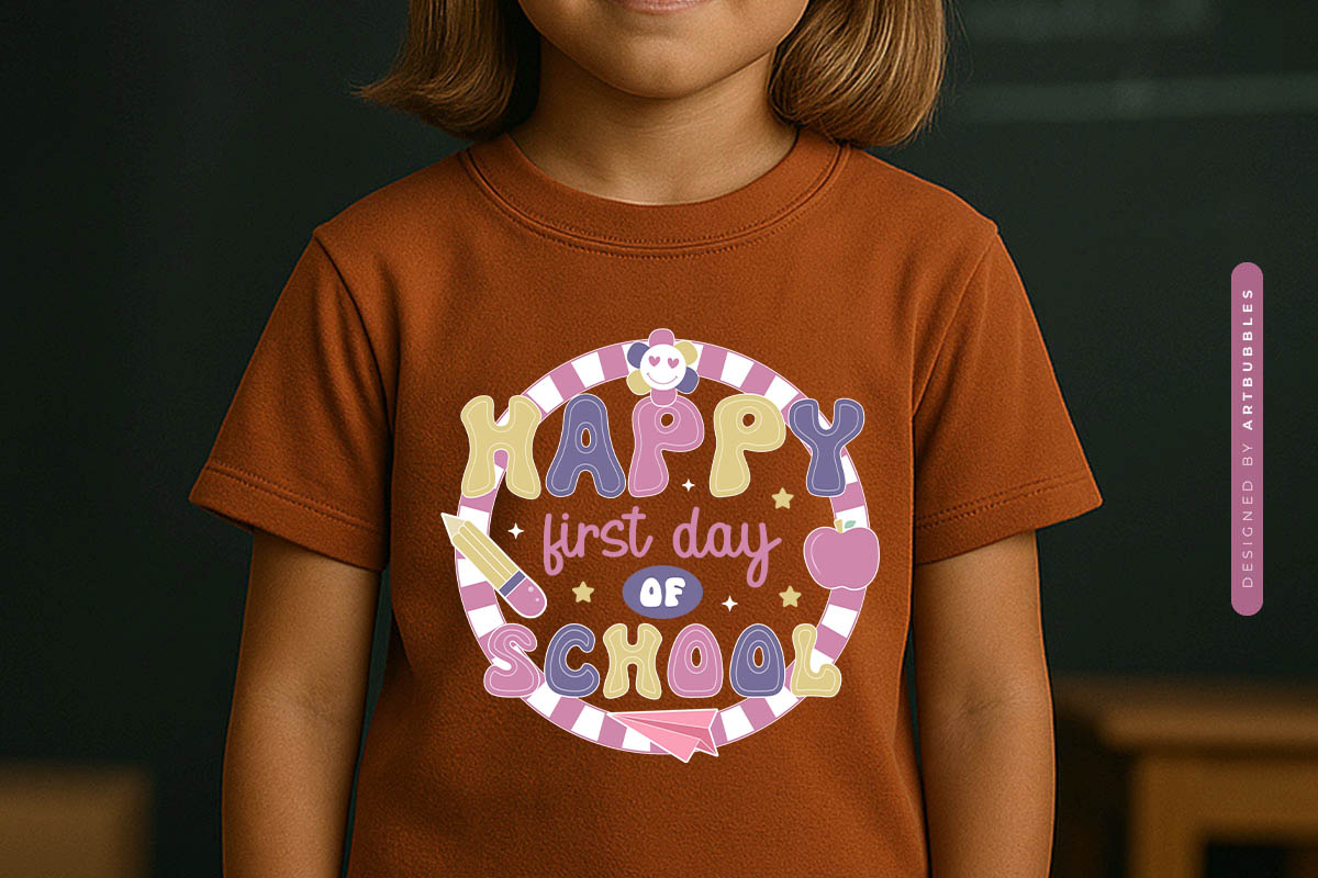Retro Happy First Day of Back to School Sublimation T-shirt Mockup Image.jpg