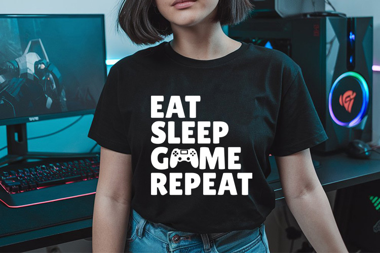 Eat Sleep Game Repeat - Gaming Design SVG T-shirt Mockup Image.jpg