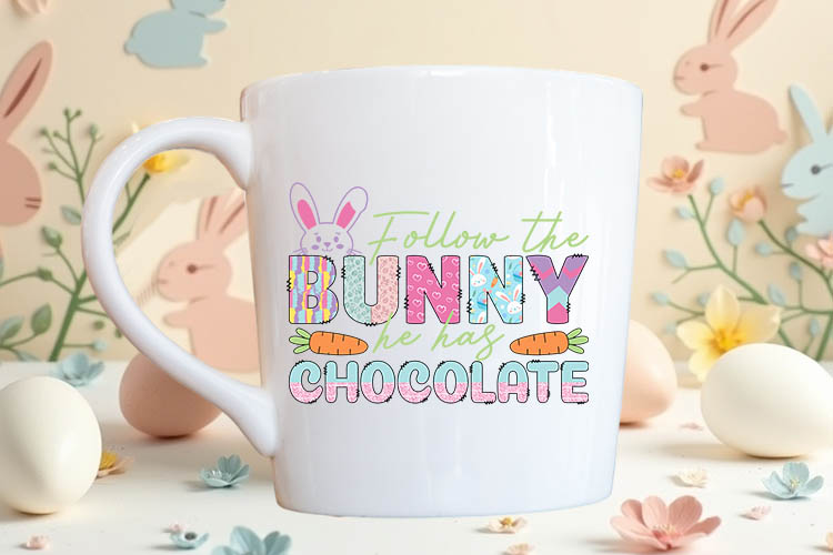 Follow the Bunny He has Chocolate - Easter Sublimation Mug Mockup Image.jpg