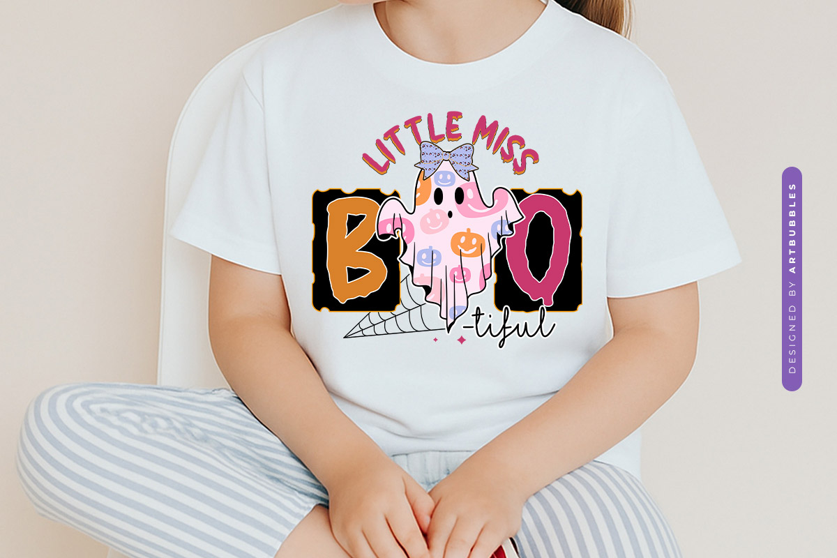 Little Miss Boo-tiful - Girl Halloween Sublimation Tshirt Mockup Image.jpg