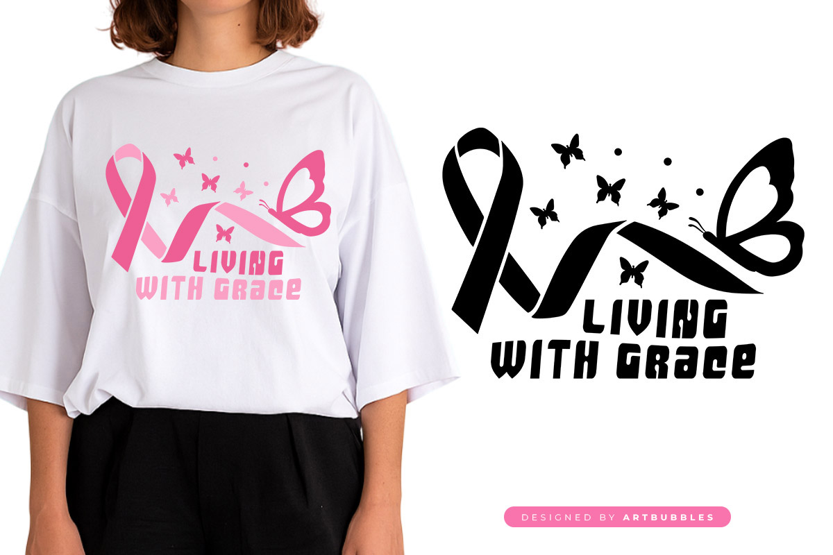 Living with Grace - Retro Breast Cancer SVG Design Shirt Mockup Image.jpg