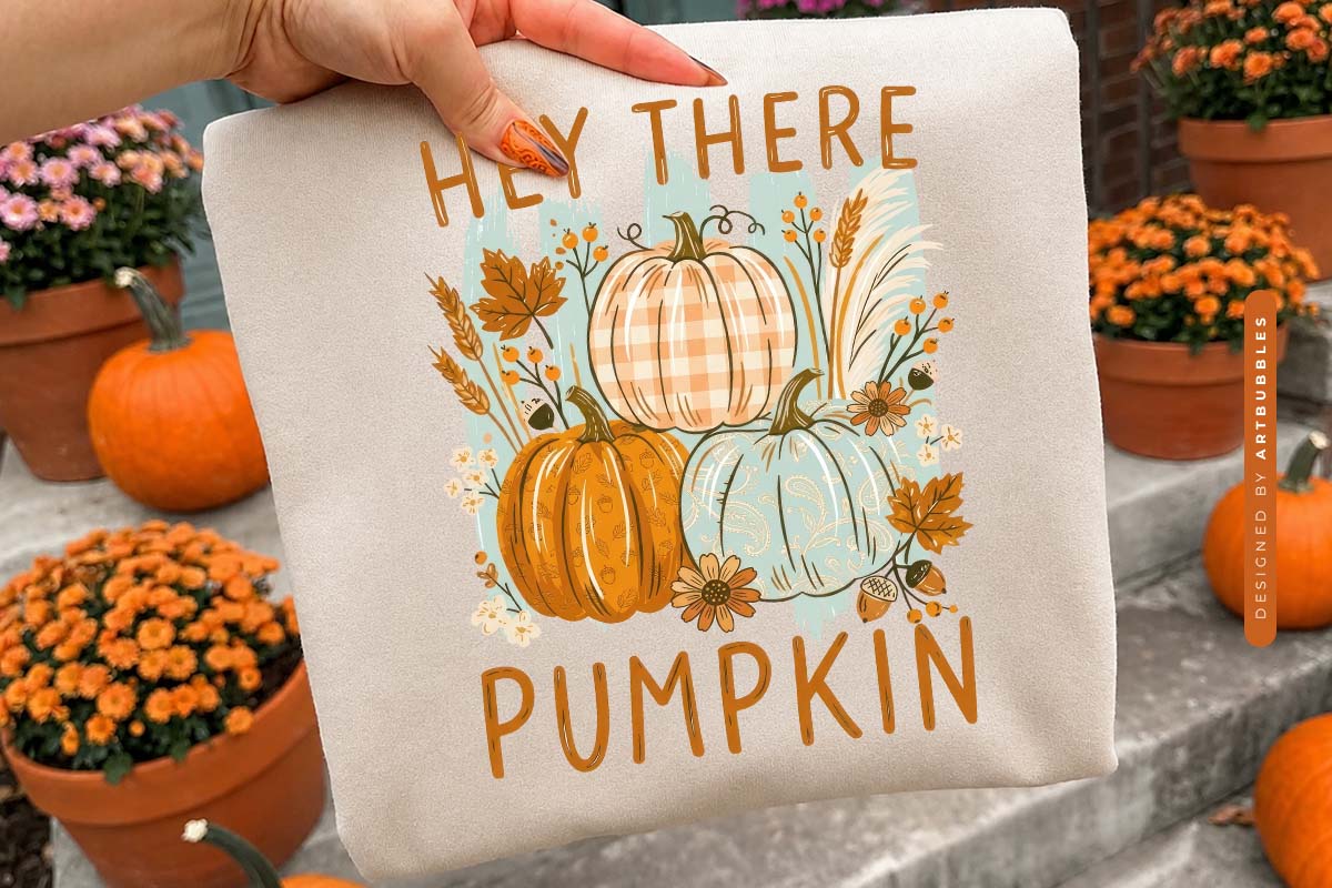 Hey There Pumpkin - Striped Fall Sublimation PNG Tshirt Mockup Image.jpg