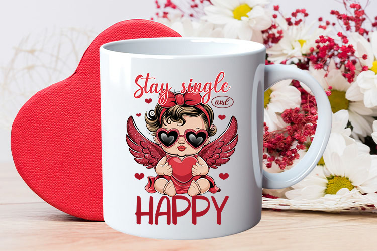 Stay Single and Happy - Coquette Valentines PNG Sublimation Mug Mockup Image.jpg
