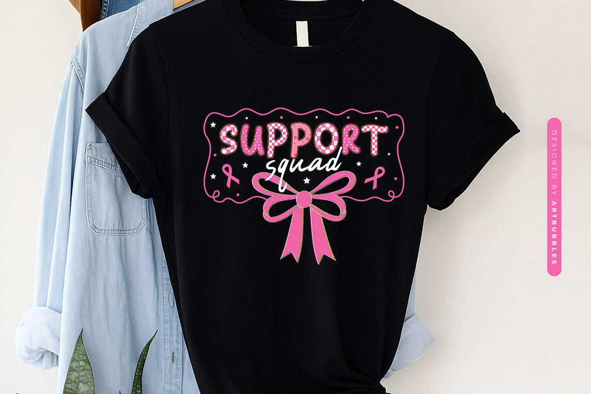 Support Squad - Coquette Breast Cancer Sublimation Shirt Mockup Image.jpg