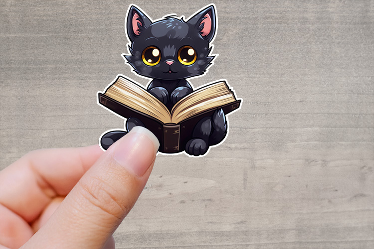 Cute Black Cat Reading Books Stickers Preview 02.jpg