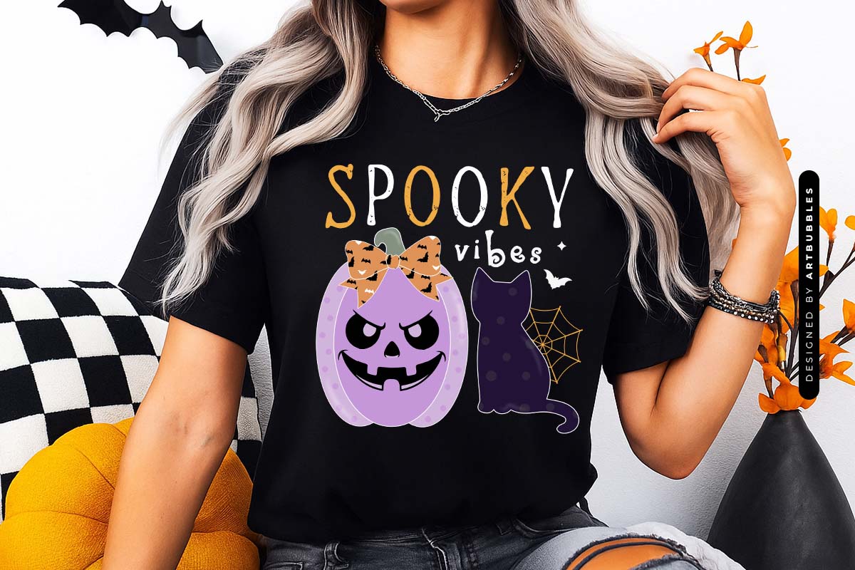Spooky Vibes - Halloween Sublimation PNG Design T-shirt Mockup Image.jpg