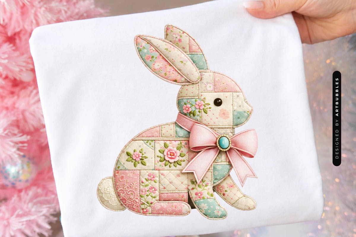Floral Patchwork Easter Bunny Sublimation PNG Tote Mockup Image.jpg