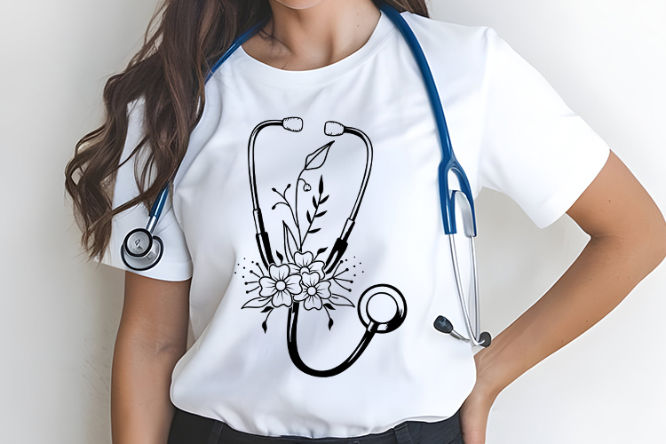 Hand Drawn Floral Stethoscope Clip Art SVG Tshirt Mockup Image.jpg