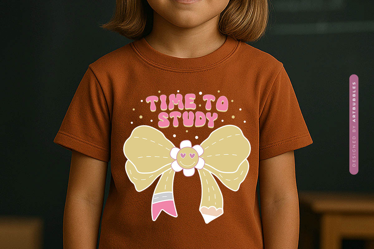 Time To Study - Cute Back to School Retro Sublimation T-shirt Mockup Image.jpg