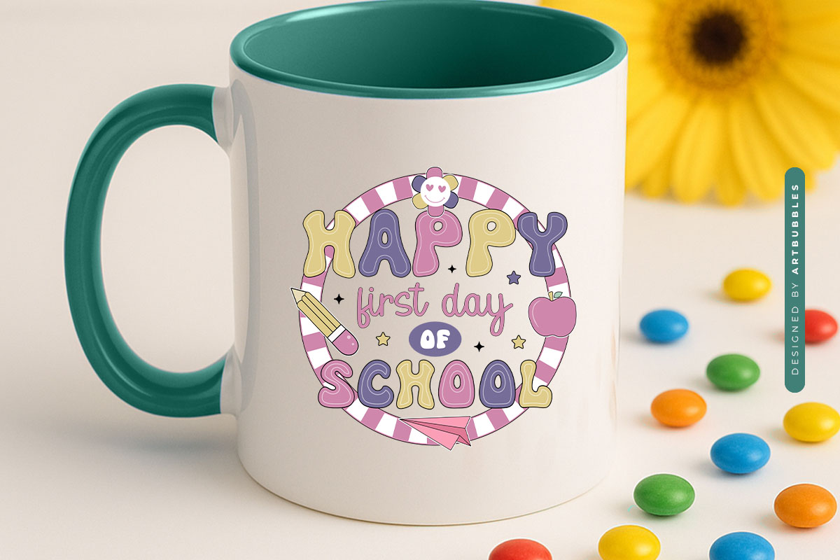 Retro Happy First Day of Back to School Sublimation Mug Mockup Image.jpg