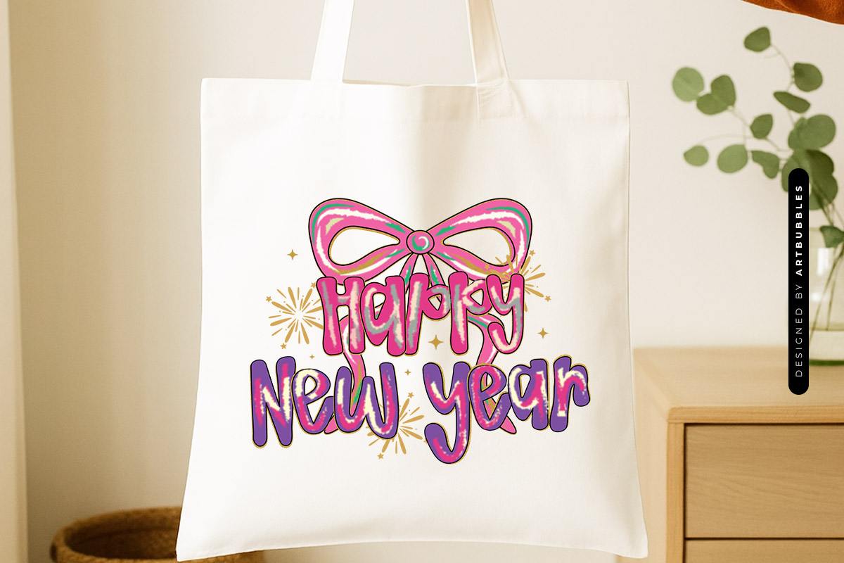 Glitter Coquette Happy New Year Sublimation Tote Bag Mockup Image.jpg