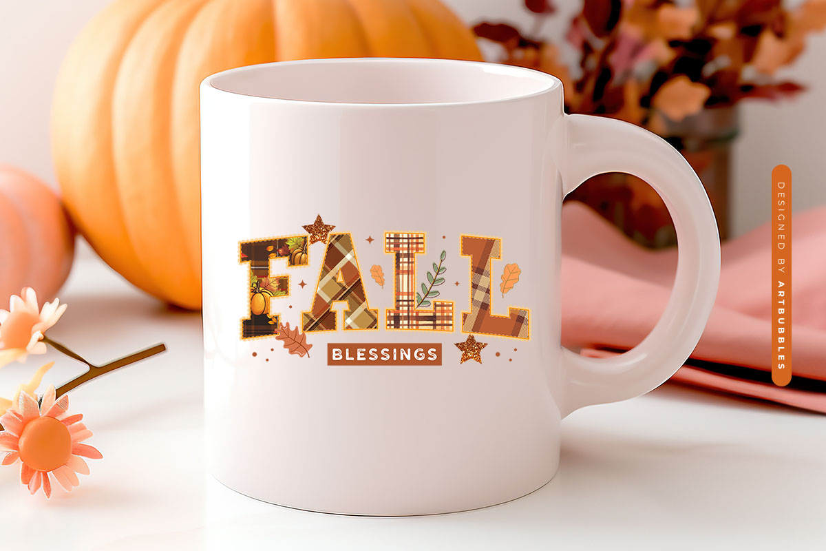 Fall Blessings Preppy Sublimation PNG Mug Mockup Image.jpg