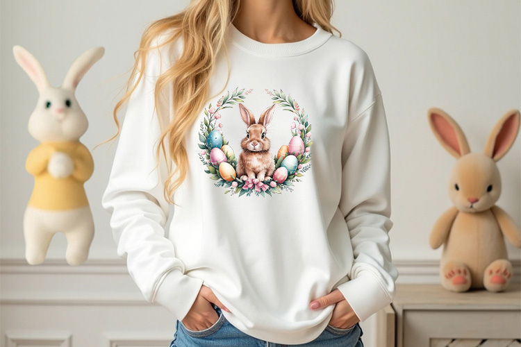 Elegant Easter Bunny Wreath Clipart Illustration Sweatshirt Mockup Image.jpg