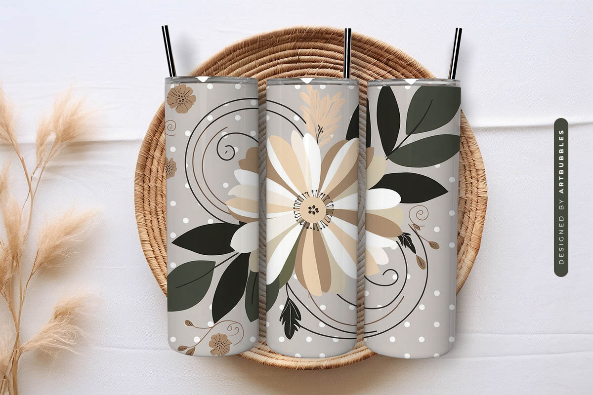 Boho Floral Art Sublimation Skinny Tumbler