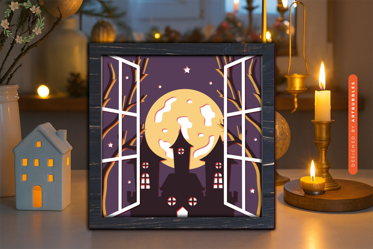 Halloween Haunted House Layered Shadow SVG