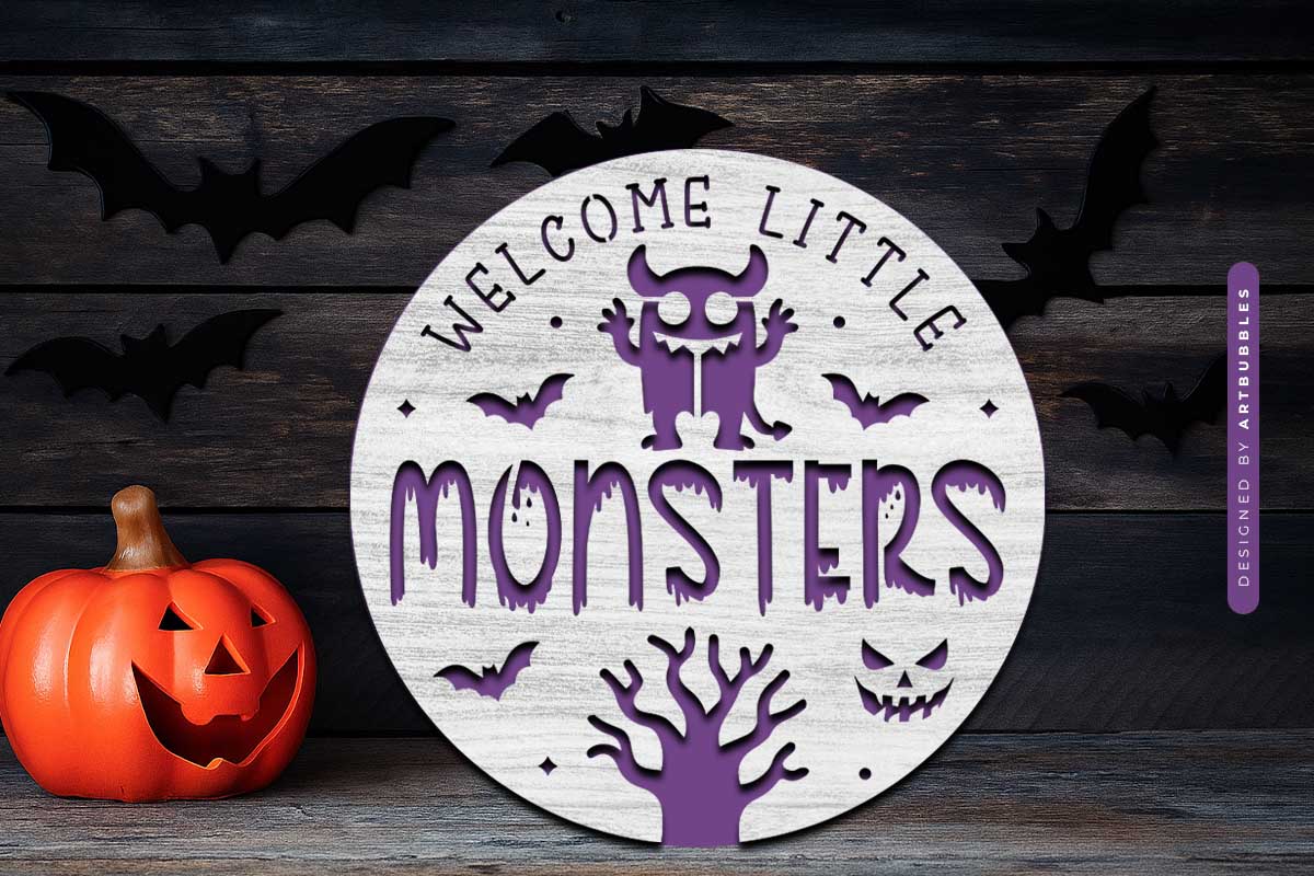 Welcome Tittle Monsters - Halloween SVG Door Hanger Image 2.jpg