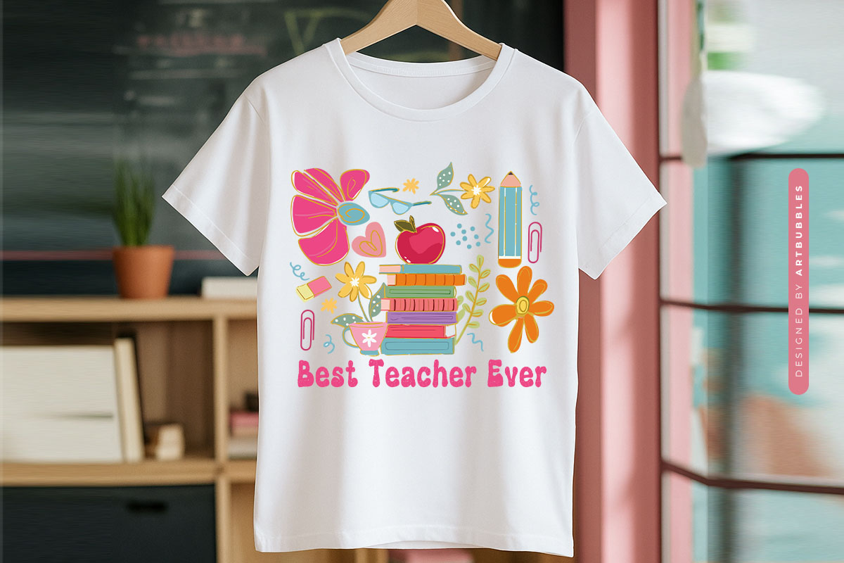 Best Teacher Ever Retro Sublimation Design T-shirt Mockup Image.jpg