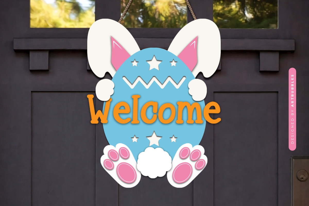 Easter Bunny & Egg Welcome Sign SVG Image.jpg