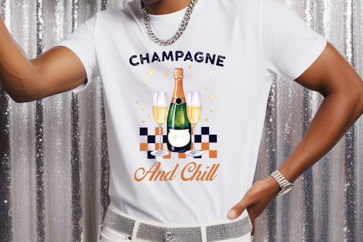 Champagne and Chill - New Year Sublimation PNG Tshirt Mockup Image.jpg