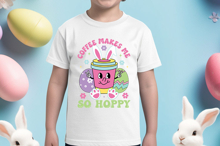 Coffee Makes Me So Hoppy - Easter Sublimation Shirt Mockup Image.jpg