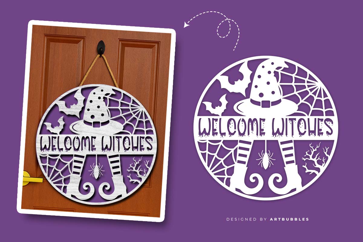 Welcome Witches - Halloween Door Hanger SVG Image.jpg