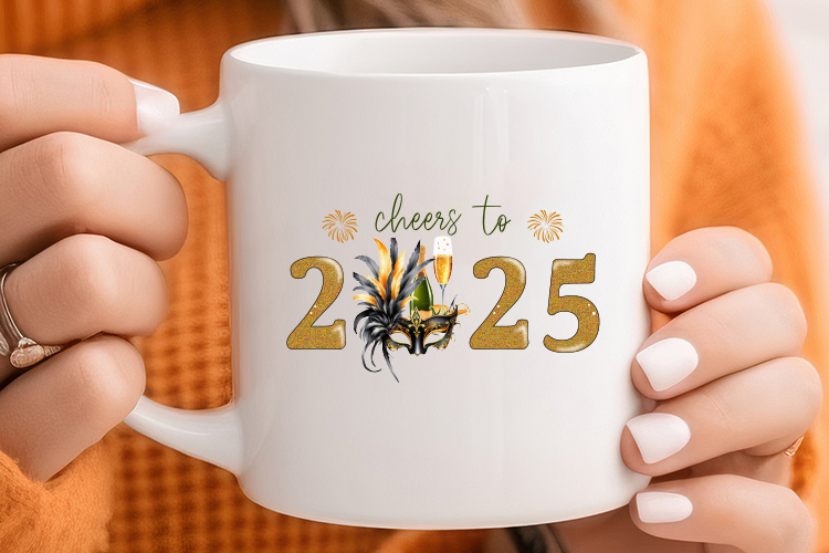 Cheers to 2025 - Happy New Years PNG Sublimation Mug Mockup Image.jpg