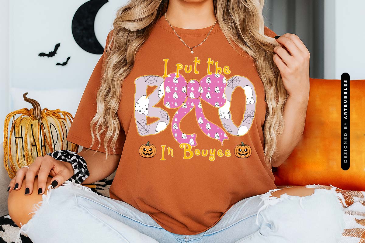 I Put the Boo in Boujee - Scary Halloween Sublimation Shirt Mockup Image.jpg