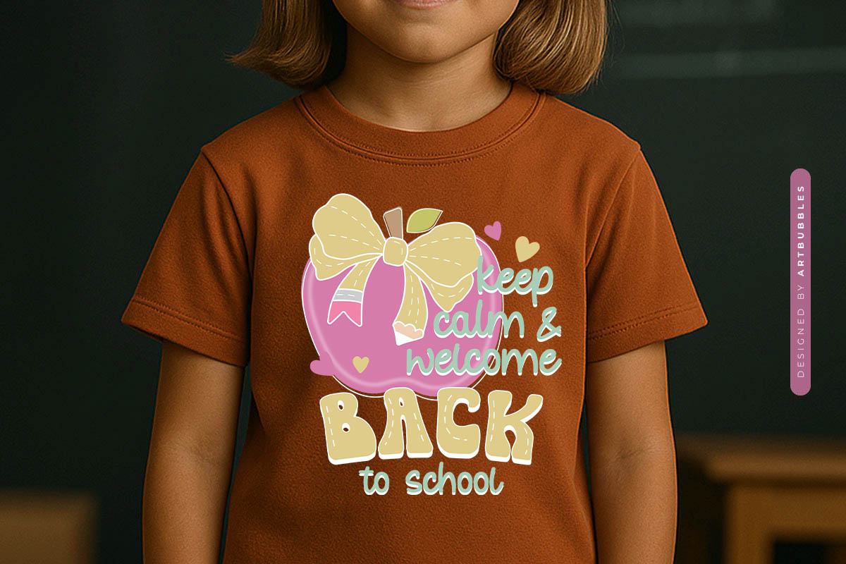 Retro Keep Calm & Welcome Back to School Sublimation T-shirt Mockup Image.jpg
