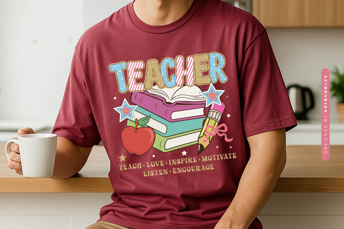 Retro Teacher Teach Love Inspire Motivate Sublimation Tshirt Mockup Image.jpg