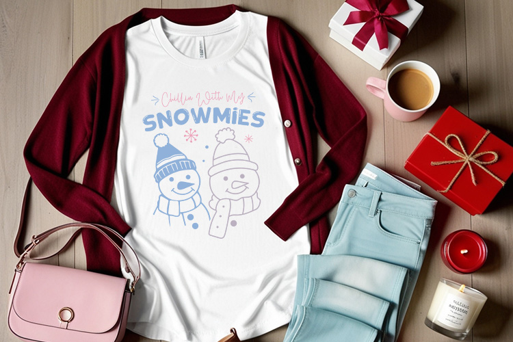 Chillin with My Snowmies - Winter SVG Design Shirt Mockup Image.jpg