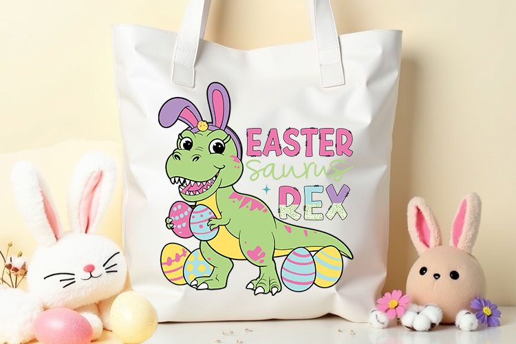 Easter Saurus Rex Sublimation PNG Tote Mockup image.jpg