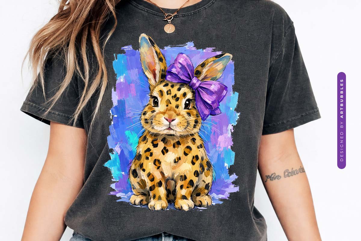 Painted Leopard Easter Bunny PNG Design Shirt Mockup Image.jpg