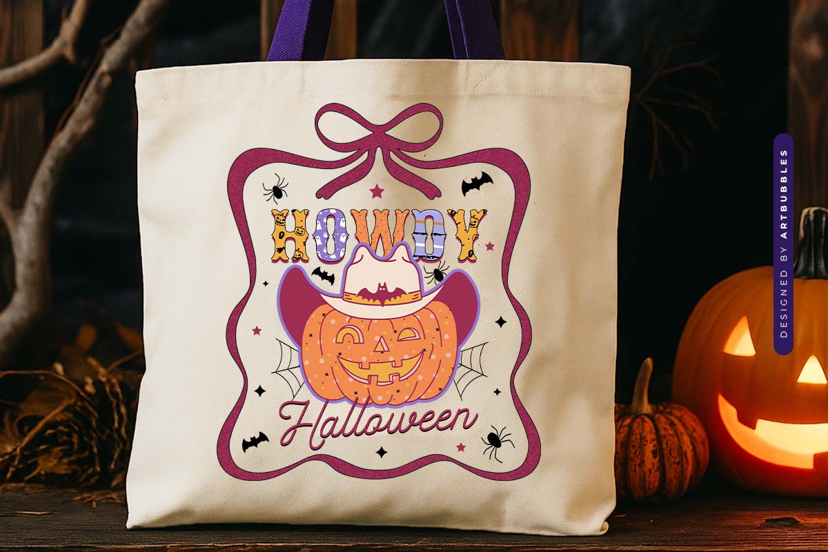 Howdy Halloween Coquette Bow Sublimation Tote Bag Mockup Image.jpg