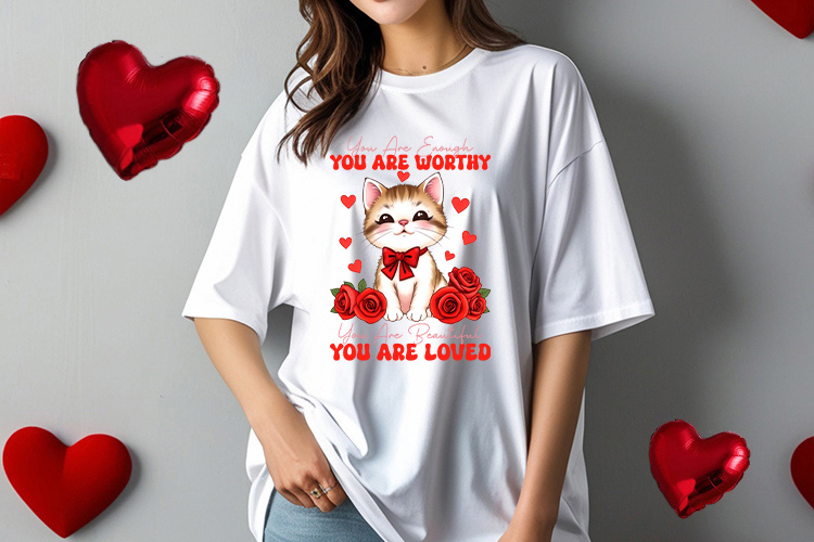 You Are Enough Worthy Loved - Coquette Valentine Sublimation Tshirt Mockup Image.jpg