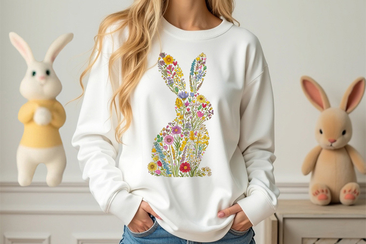Floral Bunny Easter Clipart Illustration Sweatshirt Mockup Image.jpg