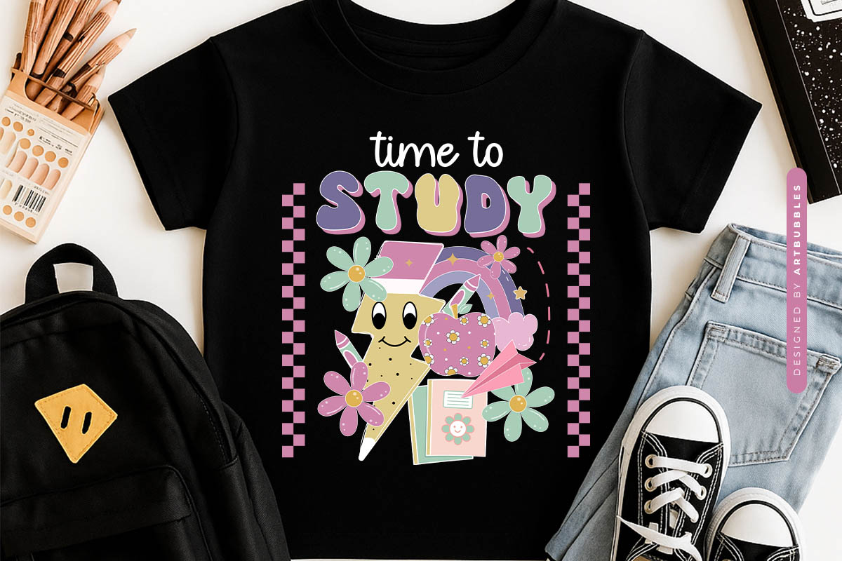 Time to Study - Back To School Sublimation Retro Tshirt Mockup Image.jpg