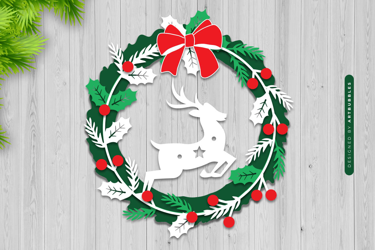 3D Christmas Layered Wreath SVG Design