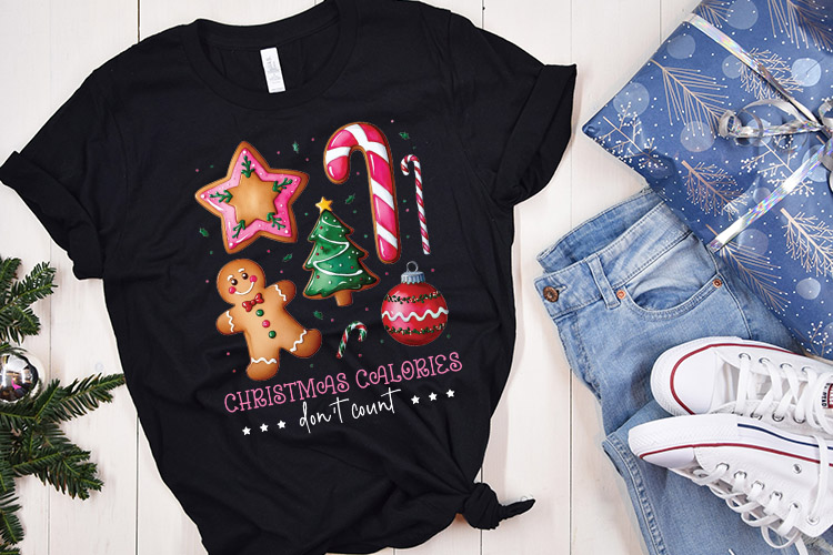 Pink Christmas Calories Don't Count PNG Sublimation T-Shirt Mockup Image.jpg