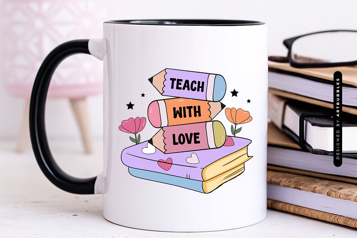Teach with Love - Retro Teacher Book Sublimation Mug Mockup Image.jpg