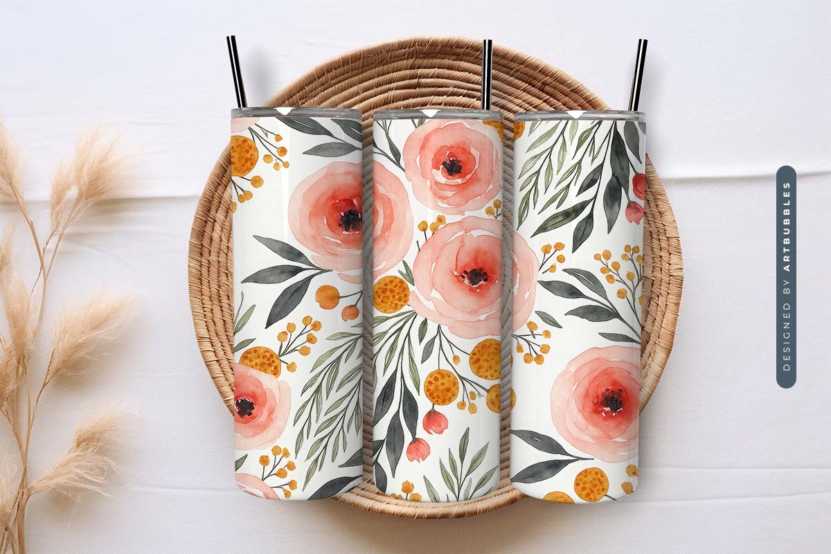 Boho Floral 20oz Tumbler Wrap PNG Sublimation