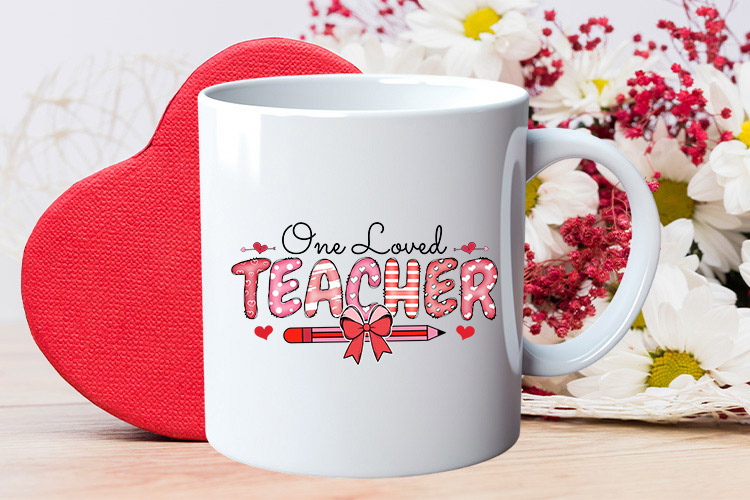One Loved Teacher - PNG Coquette Valentine Sublimation Mug Mockup Image.jpg