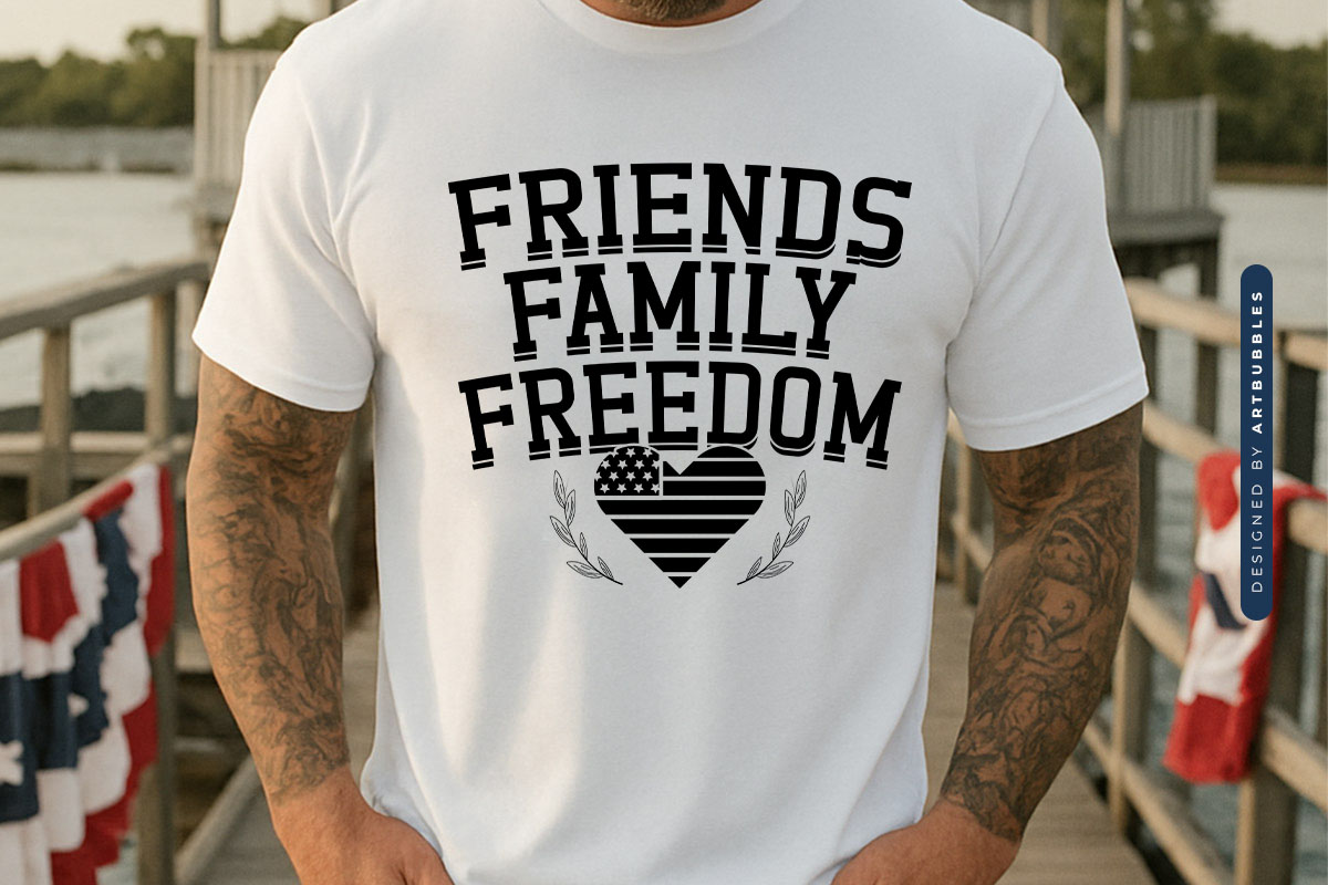 Friends Family Freedom - Funny 4th of July SVG T-shirt Mockup Image.jpg