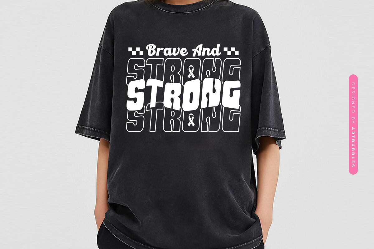 Brave and Strong - Retro Breast Cancer SVG File Tshirt Mockup Image.jpg