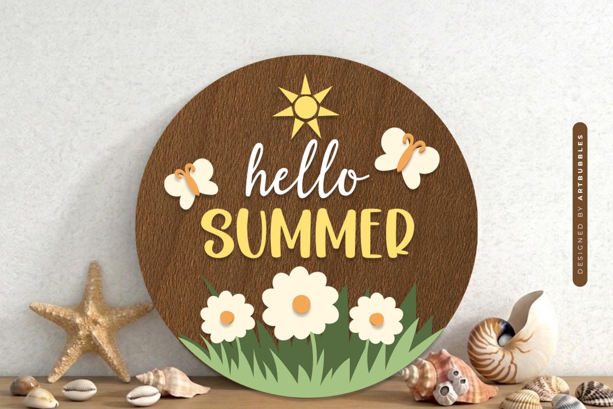 Daisy Hello Summer Round Sign SVG