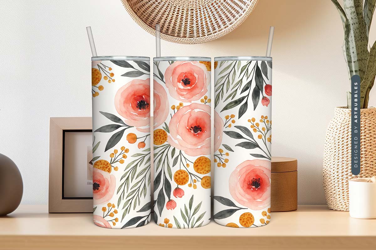 Boho Floral 20oz Tumbler Wrap PNG Sublimation Image 2.jpg