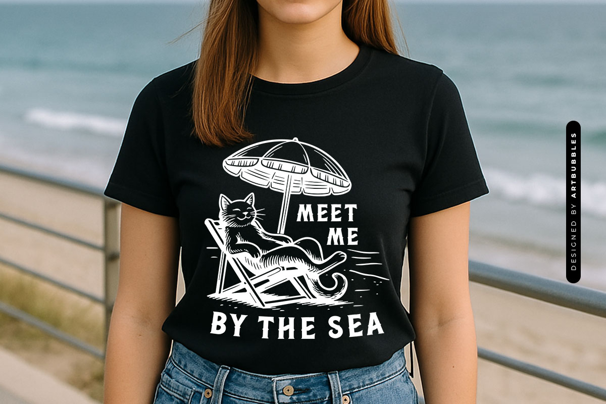 Meet Me By The Sea - Funny Summer Cat SVG T-shirt Mockup Image.jpg